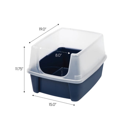 High-Sided Open-Top Cat Litter Box with Scoop in Navy