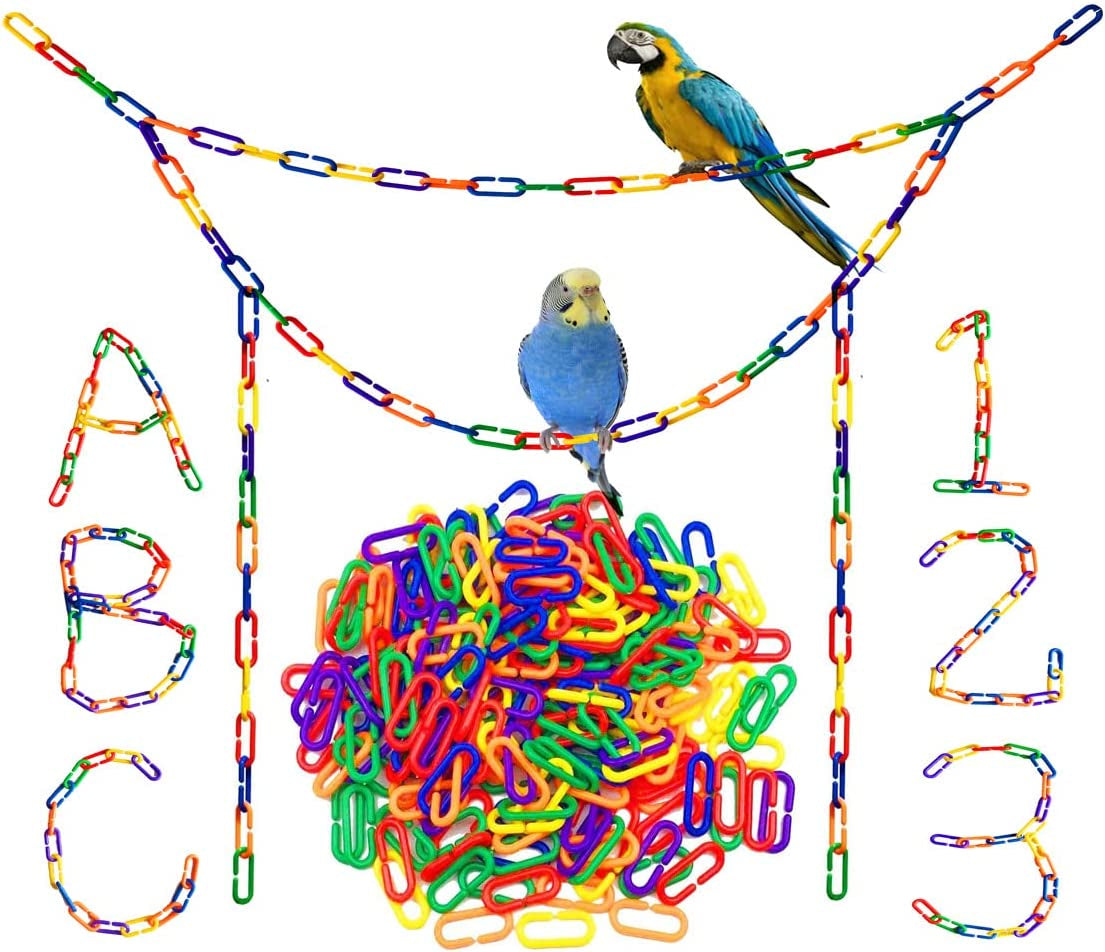 200Pcs Rainbow C-Clips Plastic Chain Links for Birds & Small Pets