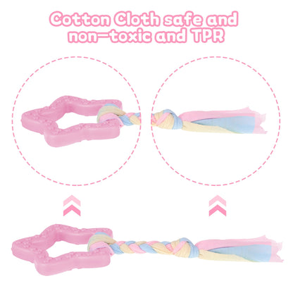 5 Pack Puppy Chew Toys for Teething Small Dogs, Pink Rubber Puppy Teething Toys Plush Squeaky Dog Toys for Cleaning Teeth Interactive Pet Doggy Bone Toys