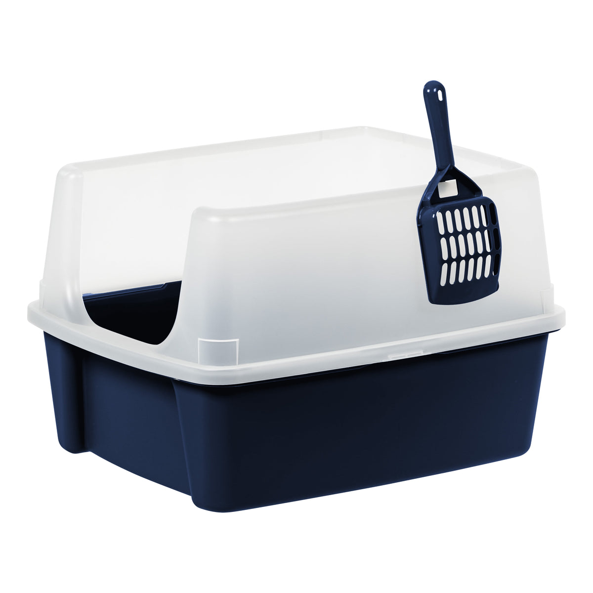 High-Sided Open-Top Cat Litter Box with Scoop in Navy
